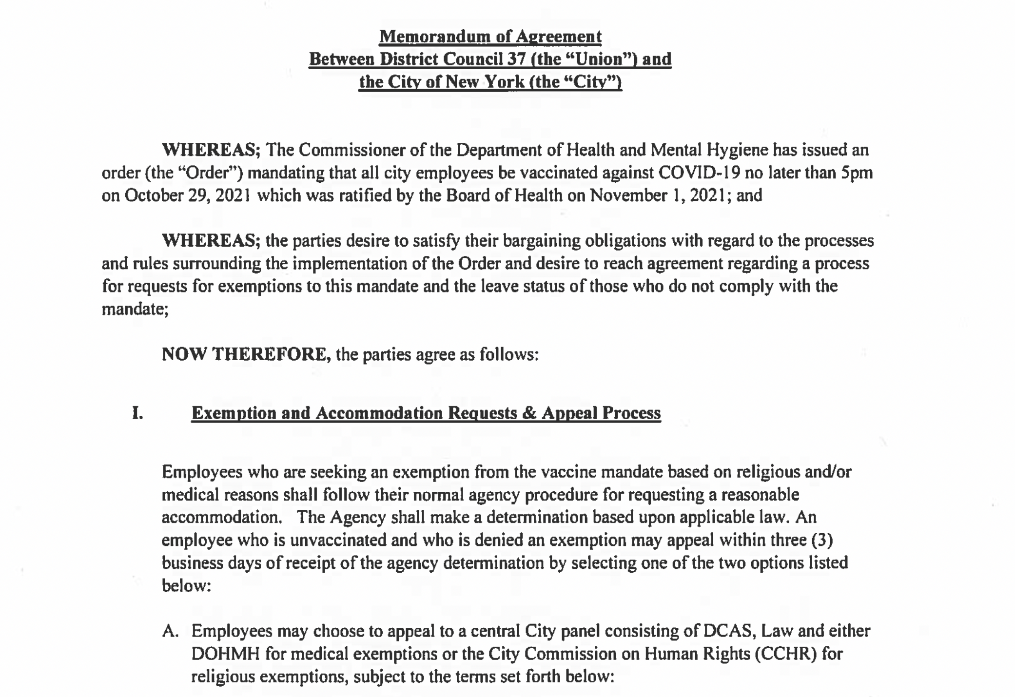 Executed DC 37 Vaccine Mandate Agreement AFSCME District Council 37