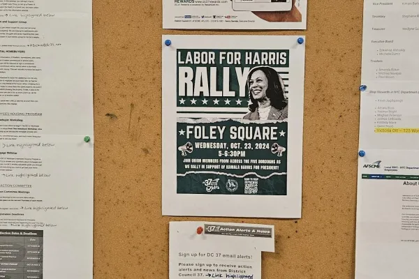 Photo of Local 3005 union board at 125 Worth Street