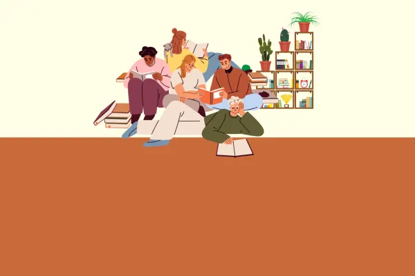 group of people reading books