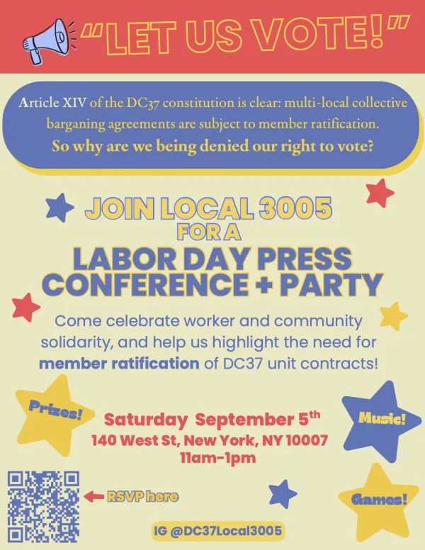 yellow flyer with blue text and red blue and yellow stars